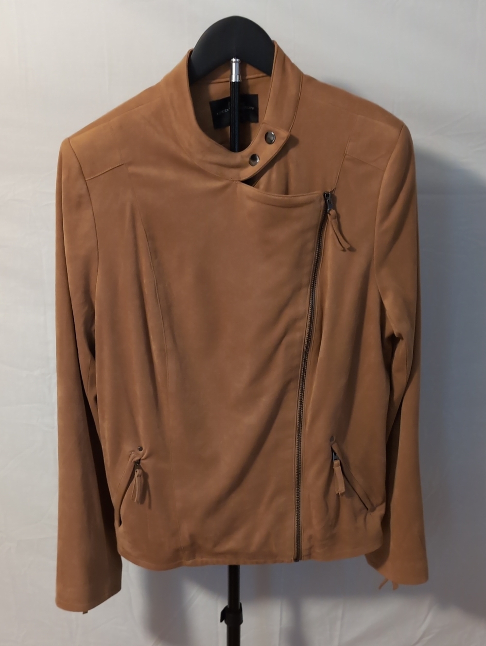 Adrienne Vittadini Faux Suede Moto Jacket Tan Camel L V1266L